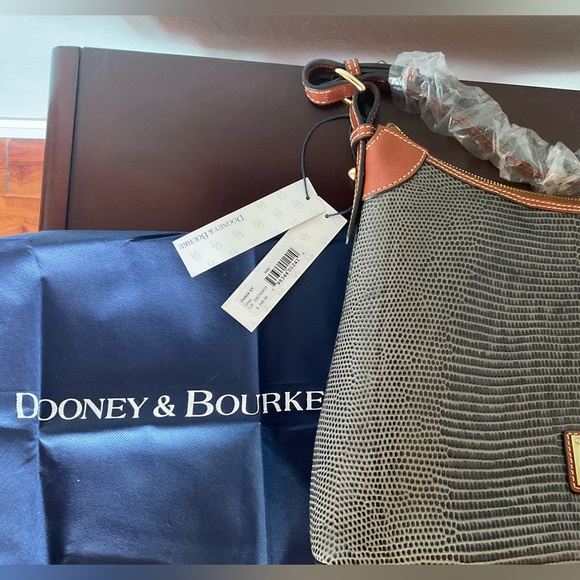 NEW Dooney & Bourke GREY Embossed Lizard Hobo Purse Bag DV924 - Picture 2 of 4